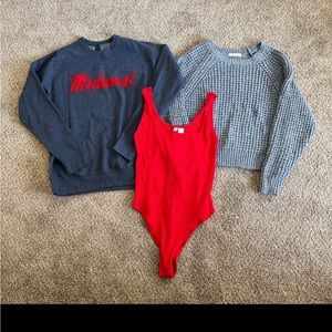 Lot of red and blue tops size S blue knit sweater,Midwest crewneck,red tank